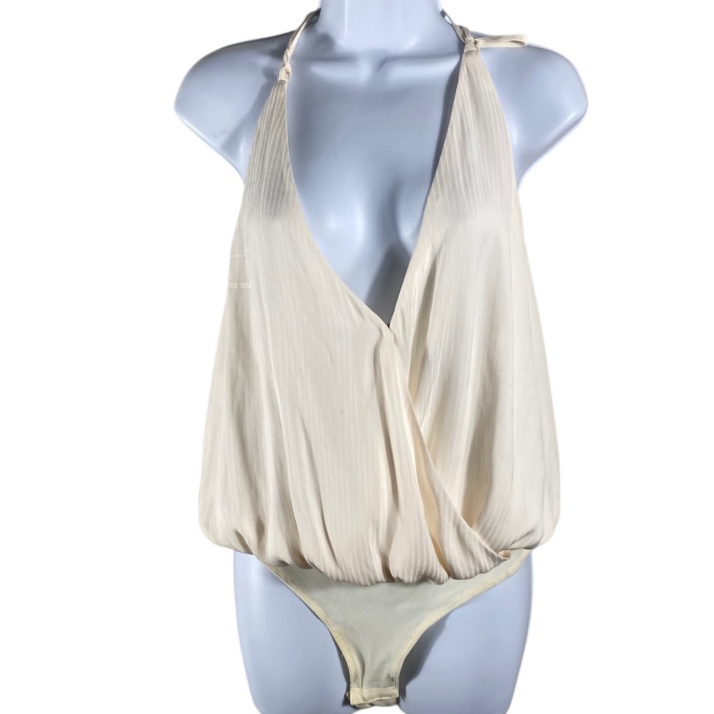 BCBG Maxazria Cream Halter Top bodysuit with Strappy back Sz Medium